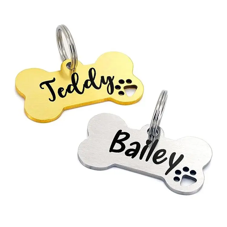New Spot Pet Accessories Personalized Pet ID Tag Keychain Engraved Name Cat Dog Collar Bone Tag Pendant Keyring Dog Tag
