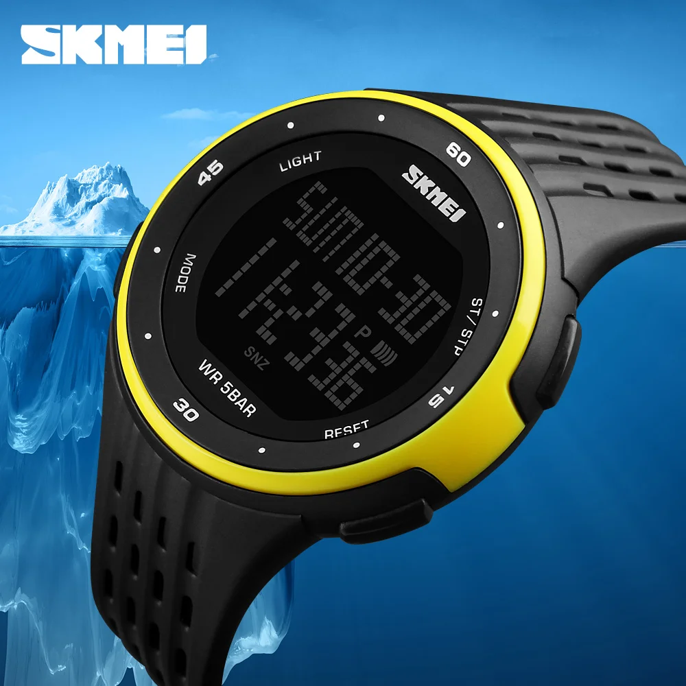 SKMEI 1219 fashion sports 50m waterproof led chronograph black digital wrist watch mens