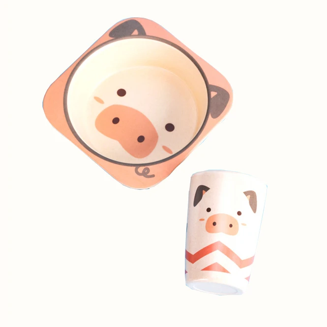 5pcs Sets Bamboo Cartoon Pattern Custom Plate Fiber Children Dinnerware Set