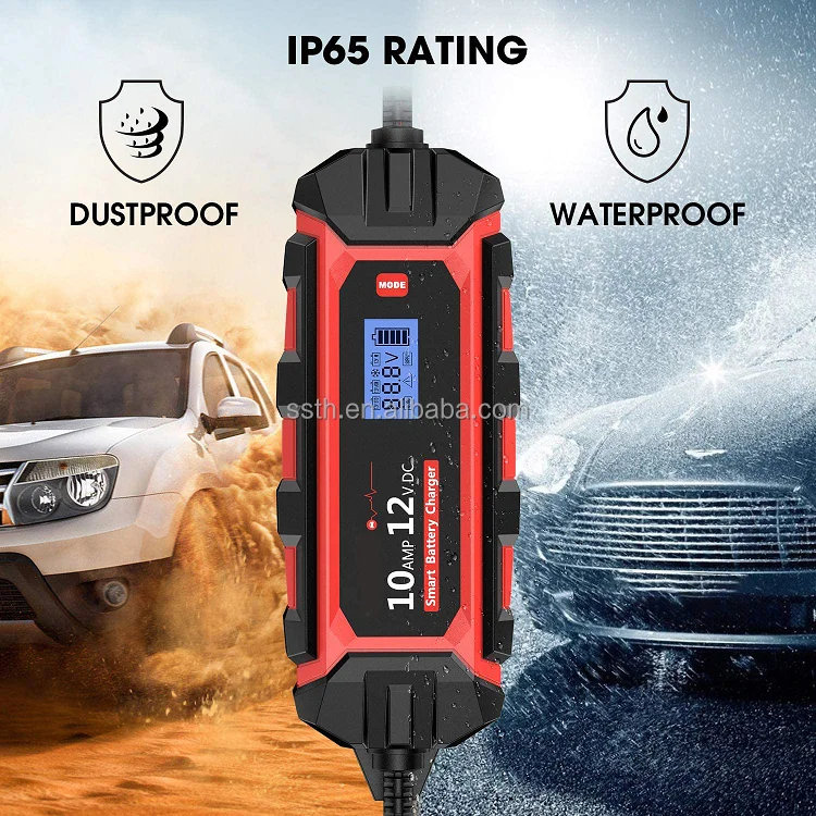 Hot sale LiFePO lead acid battery charger 12V 10A repair battery waterproof intelligent protection car portable battery charger
