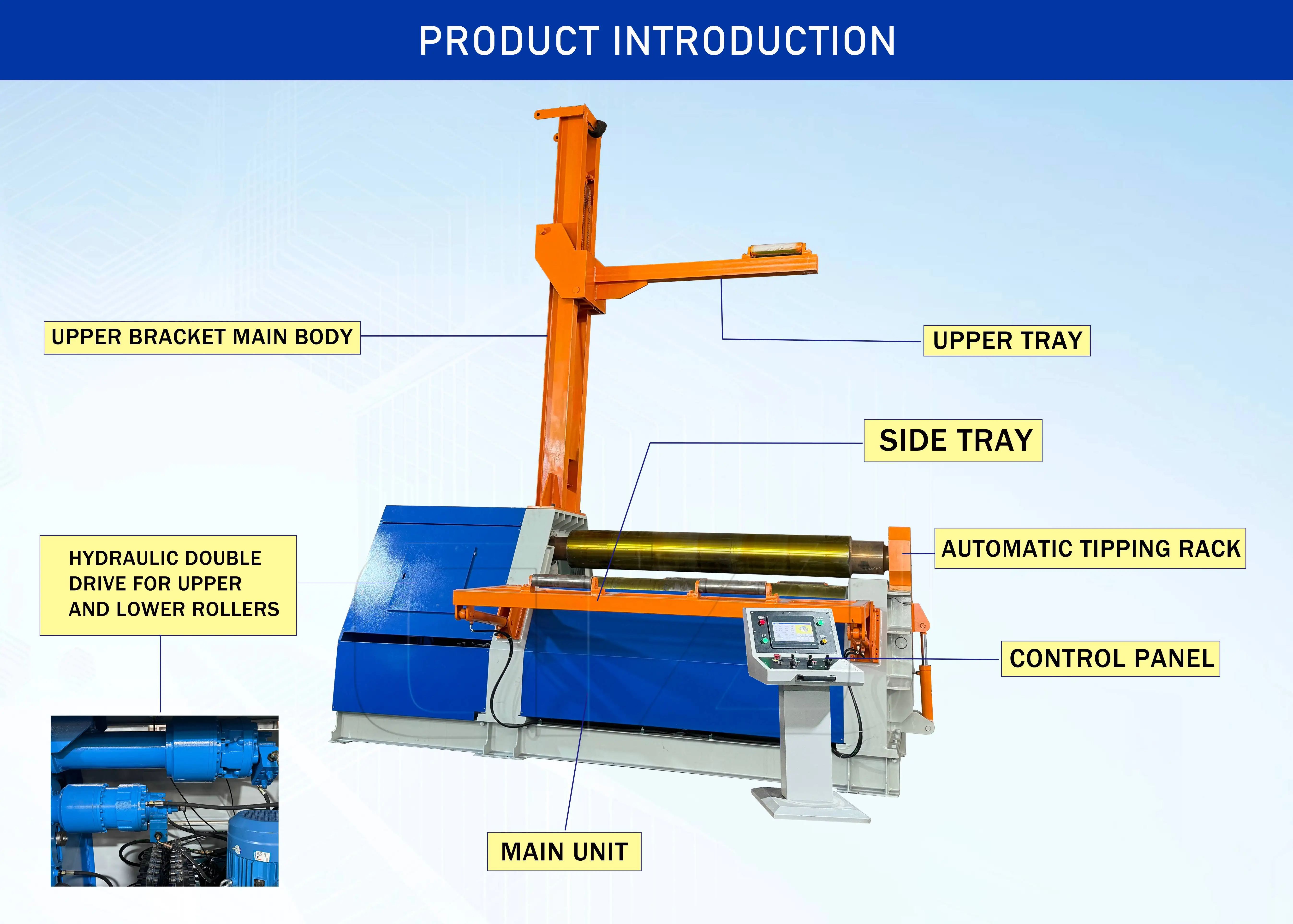 2500mm 4-Roller Rolling Machine Steel Sheet Plate Bending Rolls Aluminum Stainless Steel Sheet Metal Roll Usage