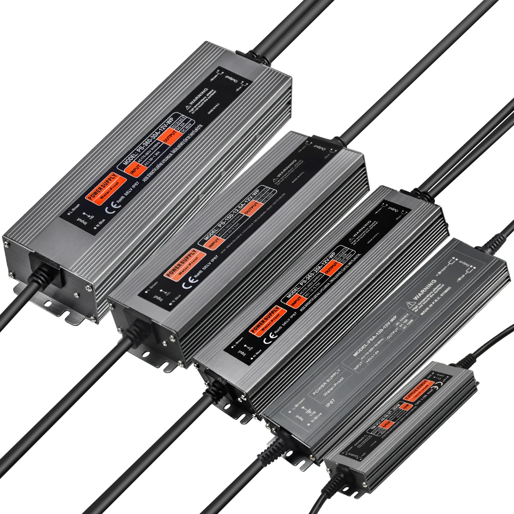 Водонепроницаемый Импульсный источник питания IP67, трансформатор переменного тока 110 В ~ 220 В в постоянный ток 12 В 24 В, драйвер освещения 30 Вт 50 Вт 100 Вт 200 вт для светодиодной ленты