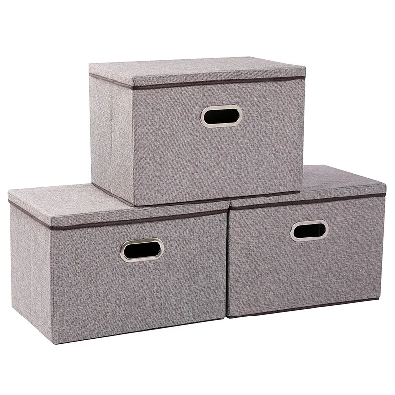 3 Pack Storage Bins Cubes Foldable Heavy Duty Fabric Storage Box Basket Containers With Lid