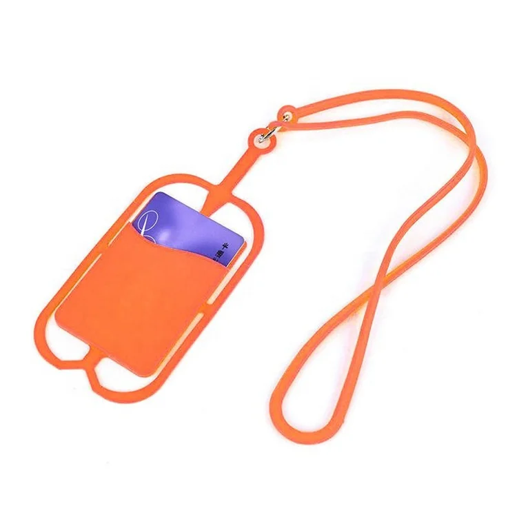 Custom logo waterproof ID card holder Silicone mobile cell phone back strap with card holder