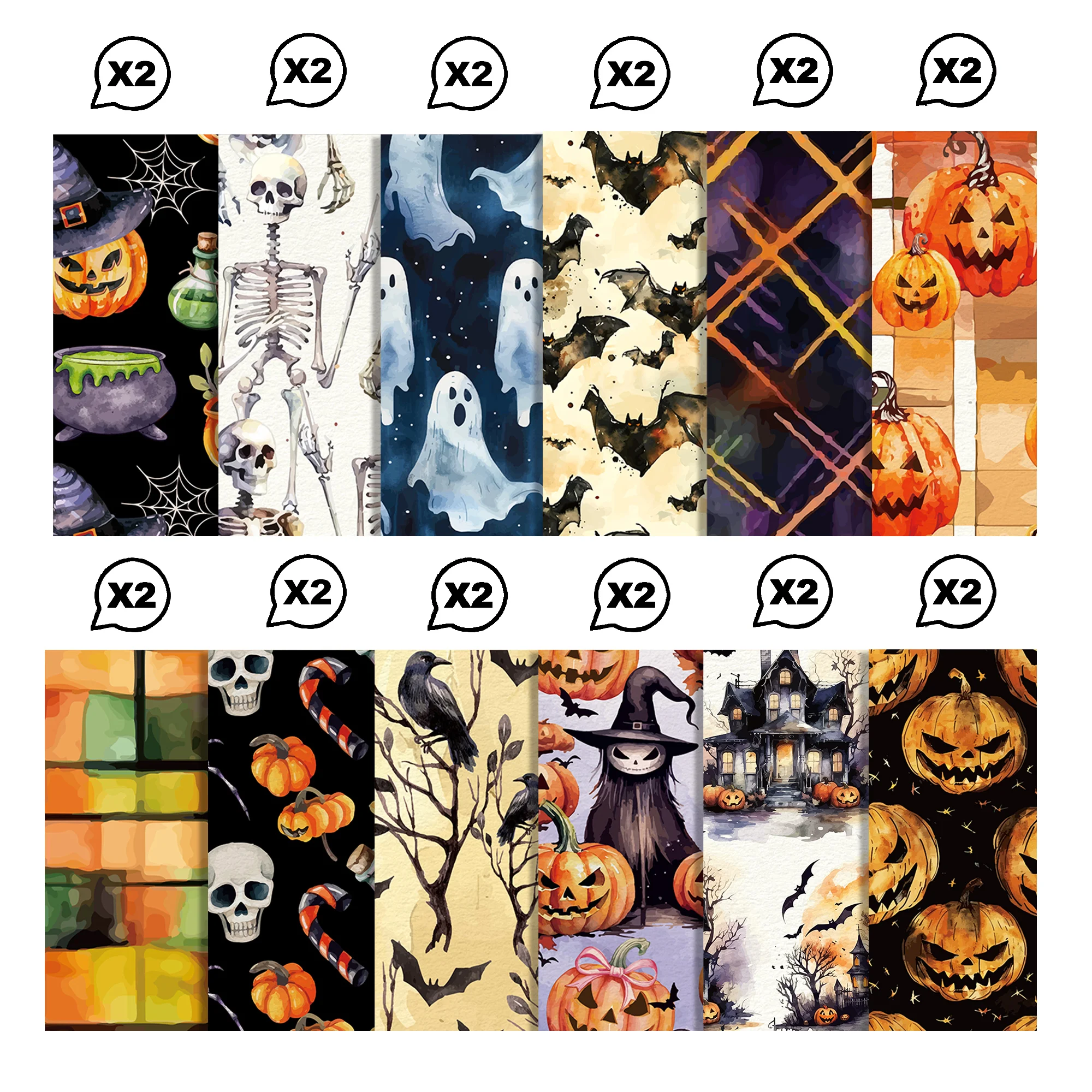 WW139 Halloween Pattern Scrapbook Paper Pumpkin Spider Ghost Craft Paper for Halloween Party DIY Card Making Decor Supplies