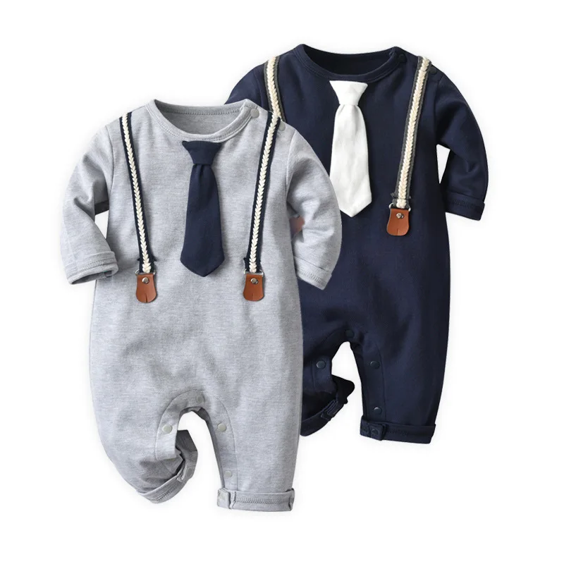 2023 New Design Breathable Infant Dress 1 Year Baby Boy Spring autumn long sleeve wrap fart Gentleman romper baby jumpsuit