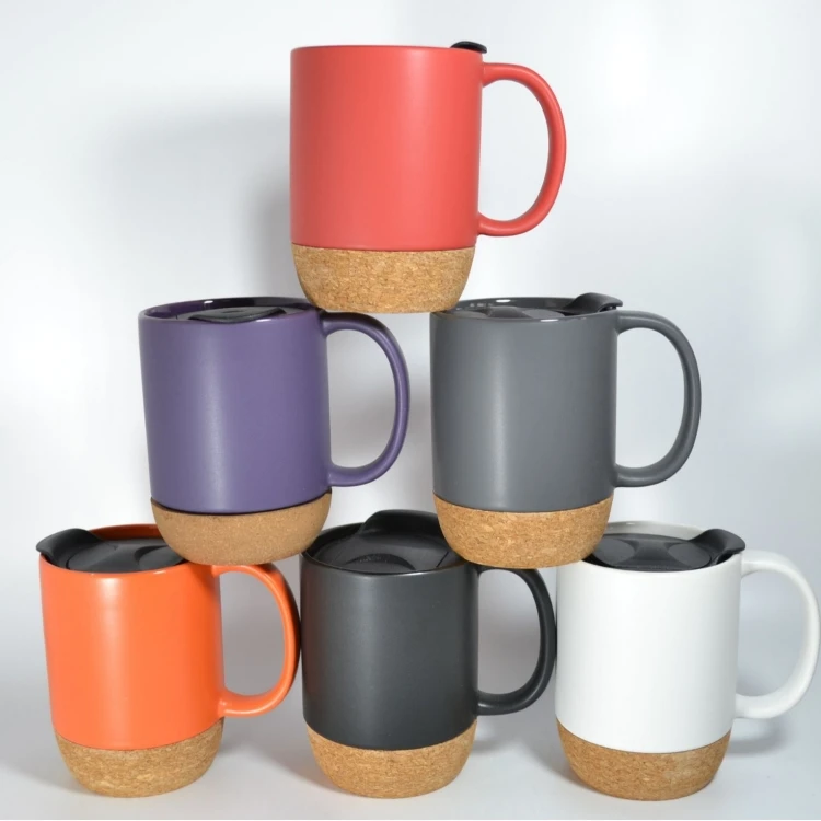 Best selling products matte black 12oz coffee cork ceramic mugs with cork bottom