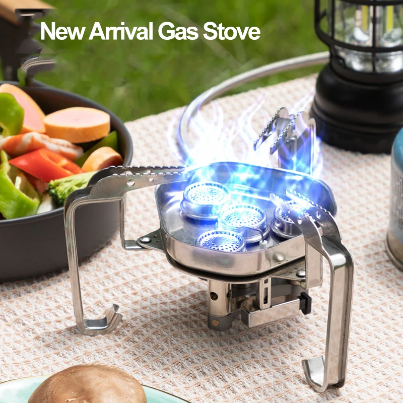 S4 lightweight stainless steel 4 burners cooking foldable portable metal camping mini gas stoves