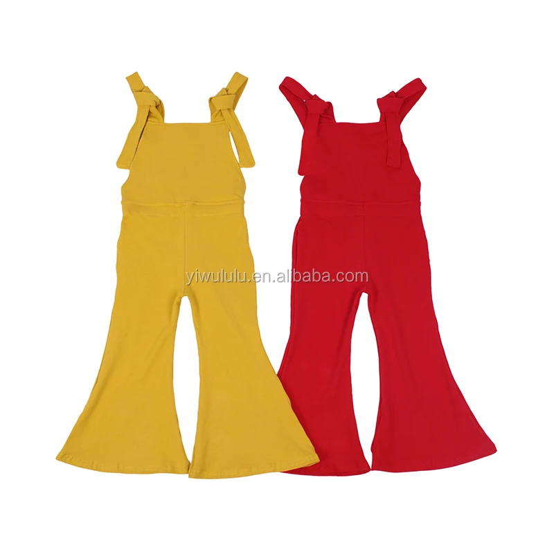 red baby bodysuits cotton fabric toddler girl bell bottom jumpsuits strap girl overalls