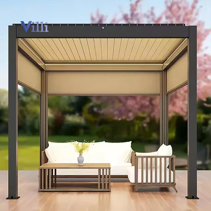 Automatic Weather Resistant Aluminum Sunshade Pavilions Bioclimatic Louvered Roof Pergola Outdoor For Carport/Pool/Deck