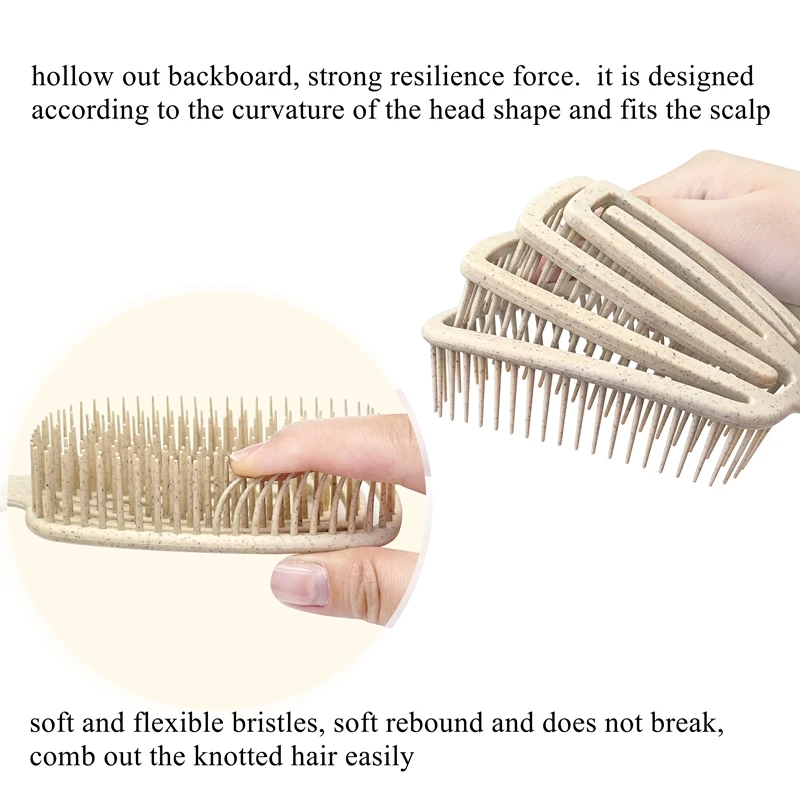 Custom Logo Eco-Friendly Wheat Straw Flexible Bristles Detangling Wet Brush Scalp Massager Shampoo Brush Set For Hair Growth