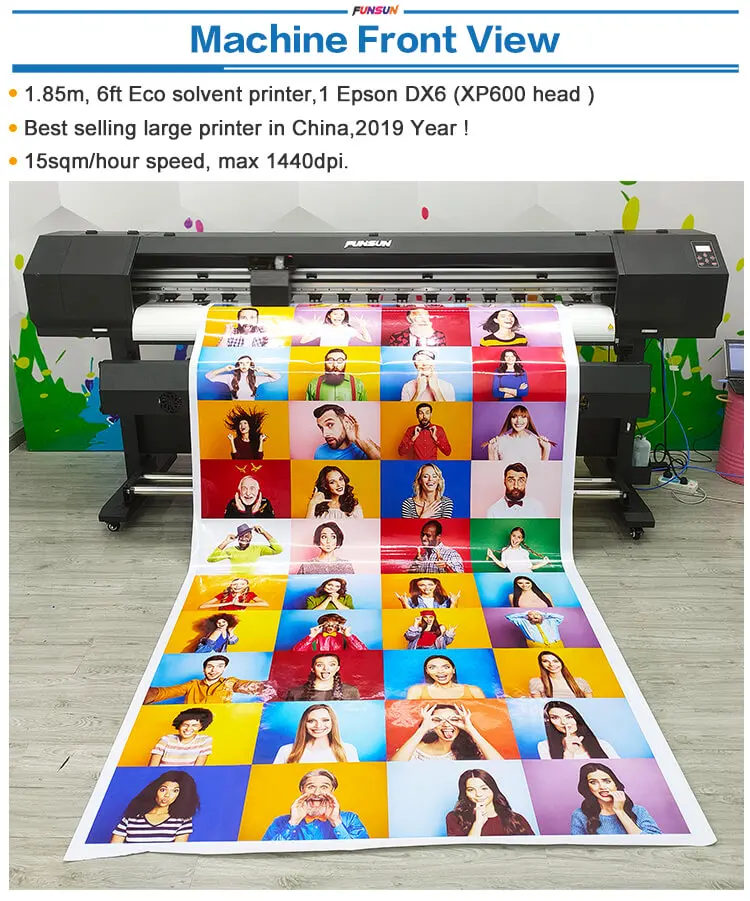 Funsun XP600 Inkjet Printer 1.6m 1.8m 3.2m China Plotter Large Format Poster Canvas Vinyl Wrap Eco Solvent Printer