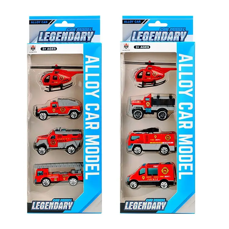 Hot Sale Zinc Alloy 1/64 Fire Truck Model Car Toy 4-piece Set Diecast Toys