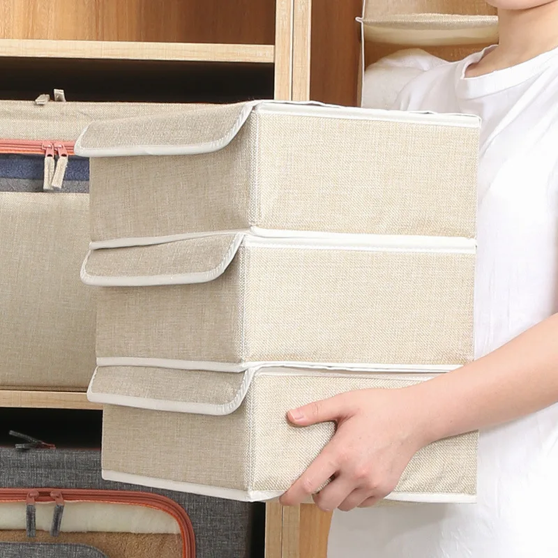 Cotton Linen 6/8/18 Grids Foldable Bras Scarves Ties Socks Storage Box Underwear Organizer