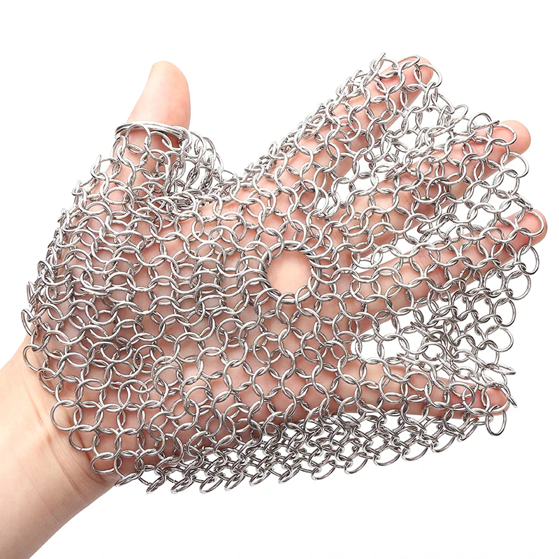 Скруббер Chainmail квадратной или круглой формы из нержавеющей стали для мытья посуды