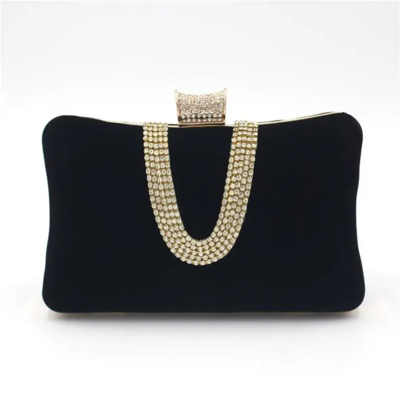 
Wholesales From China Factory Cheap Royal Velvet Crystal Beading Women Purse Big Boxed Evening Clutch Bag With Metal Strap 