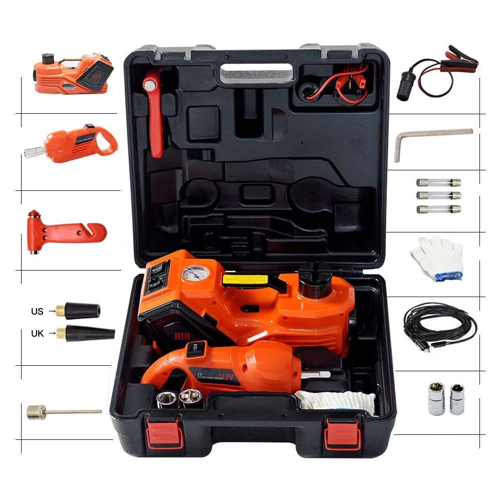 3 In 1 Portable Electric Car Hydraulic Floor Jack Car Jacks 12v Electric Jack 3ton With Air Pump And Electric Impact Wrench