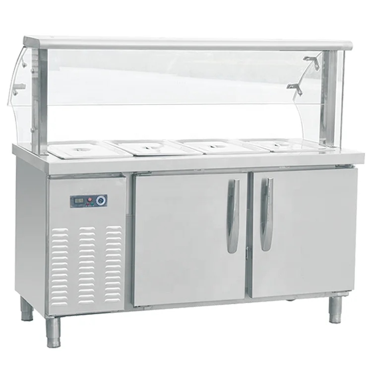 
Stainless Steel restaurant equipment kitchen work table glass marine cooling show case and refrigerator cabinet 