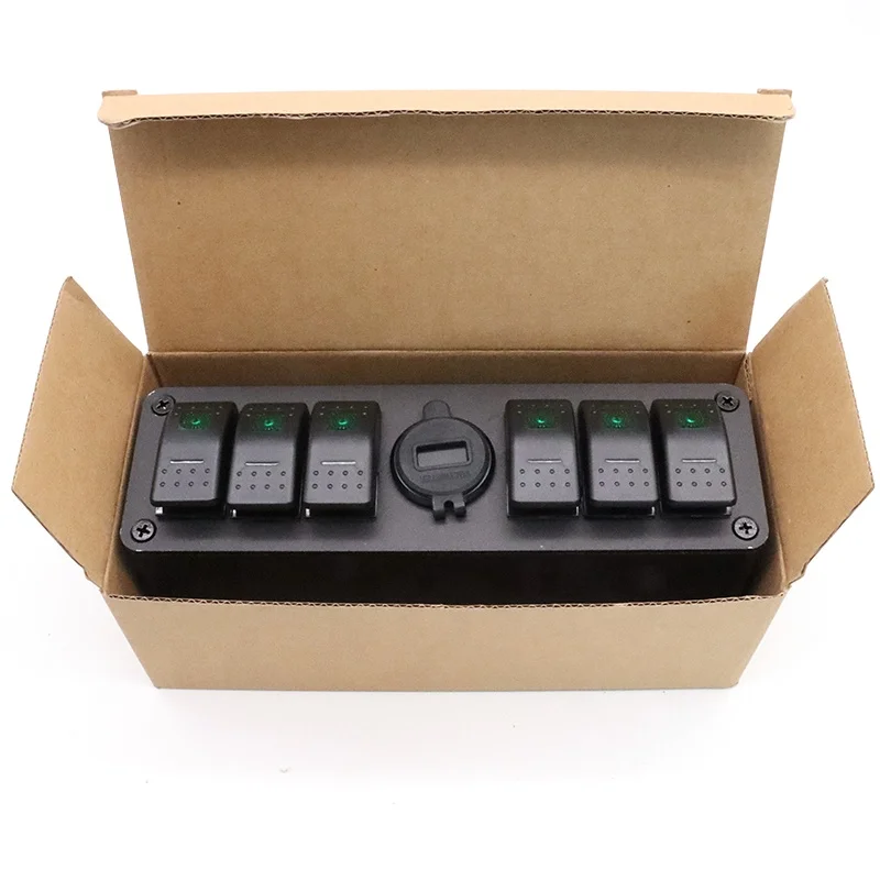 Best Product Amazon 2024 Waterproof 12V Voltmeter Dual USB Charger 6 Gang Marine Rocker Switch Panel Box for Car Boat