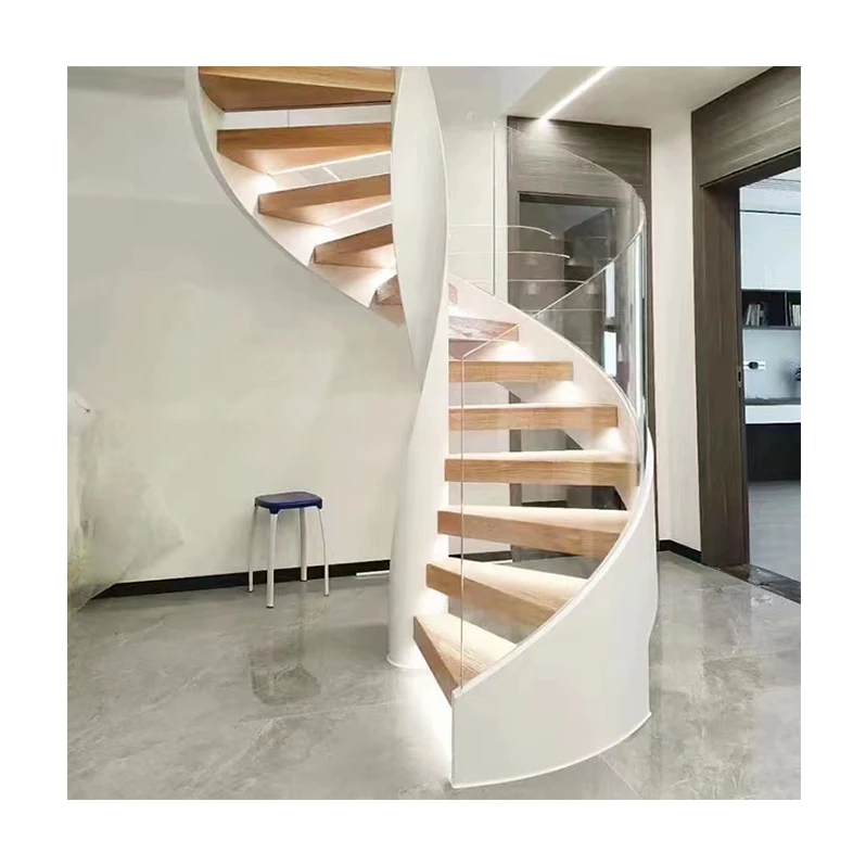 New Innovation Modern Spiral Stair Led Step Wooden Staircase Curved Staircase Outdoor Staircase