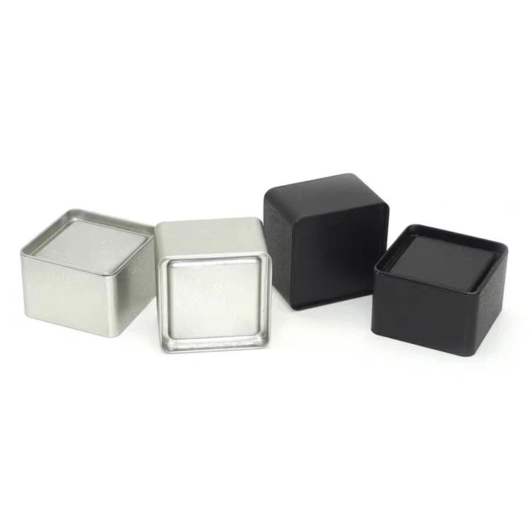 
Black Color Small Metal Candle Mooncake Storage Box Square Tea Tin 