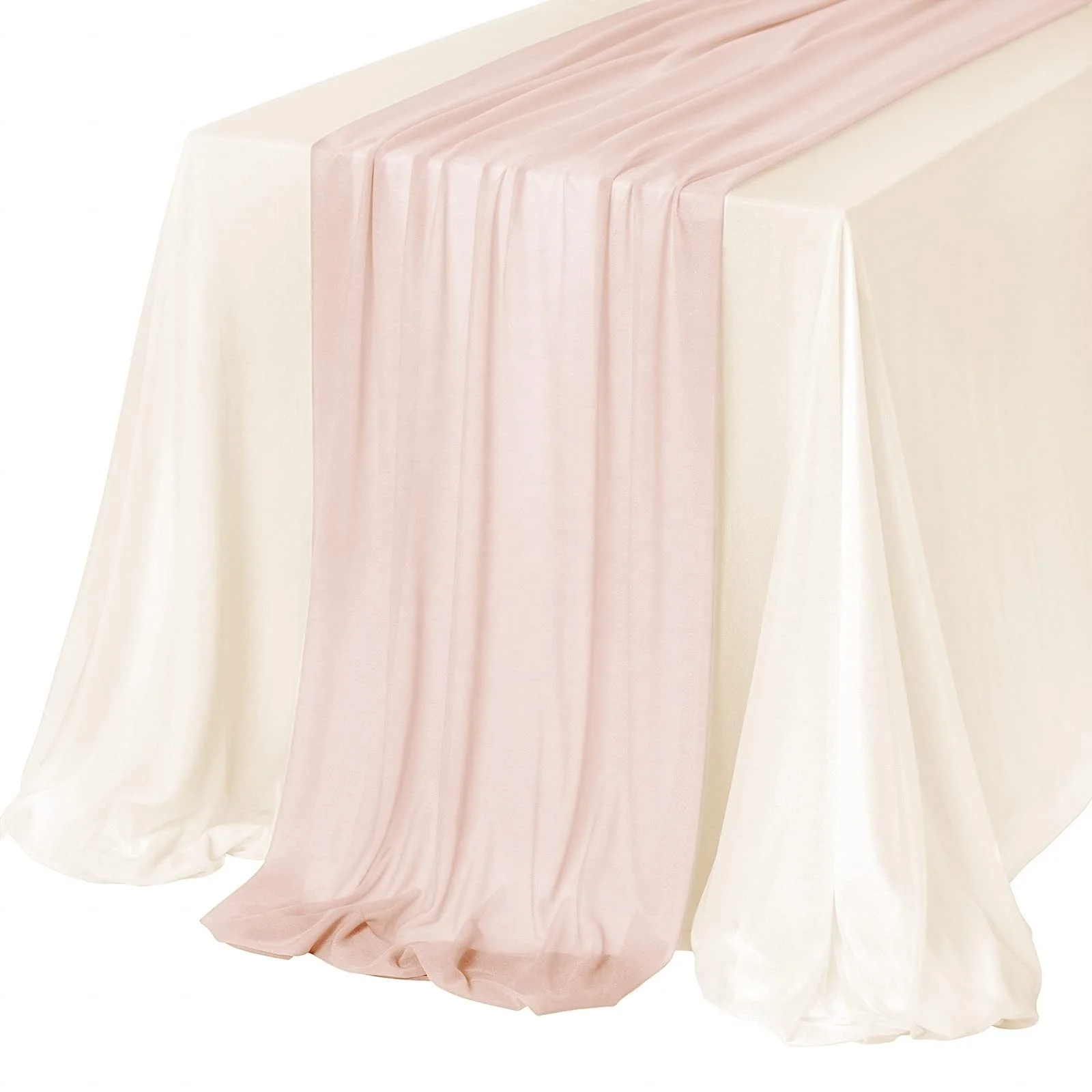 Rectangle Table Runner Chiffon Table cloth in Blush Pink for Wedding Table Decor Set of 2