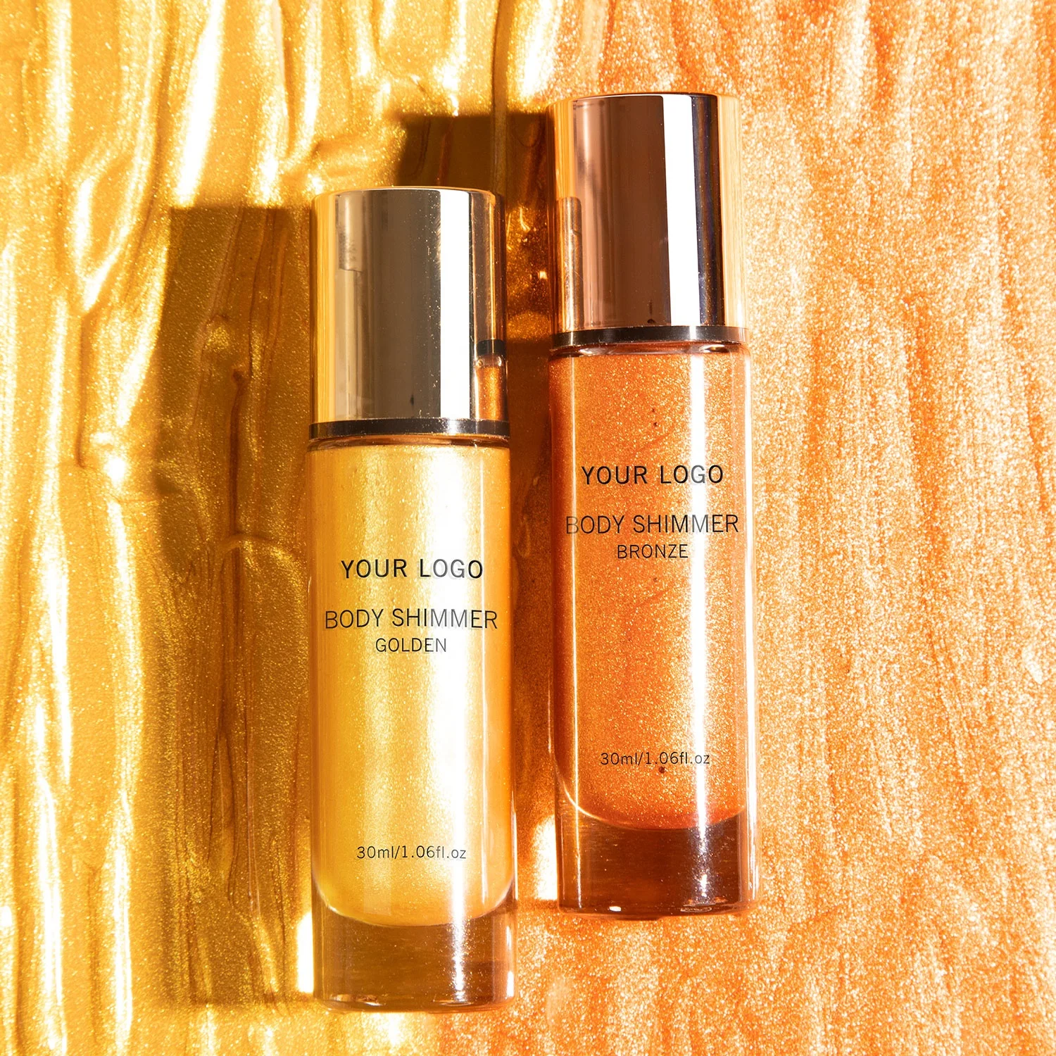 Custom Logo Liquid Highlighter Makeup Gold Illuminating Body Glowing Glitter Gel Vegan Body Bronzers Shimmer Oil