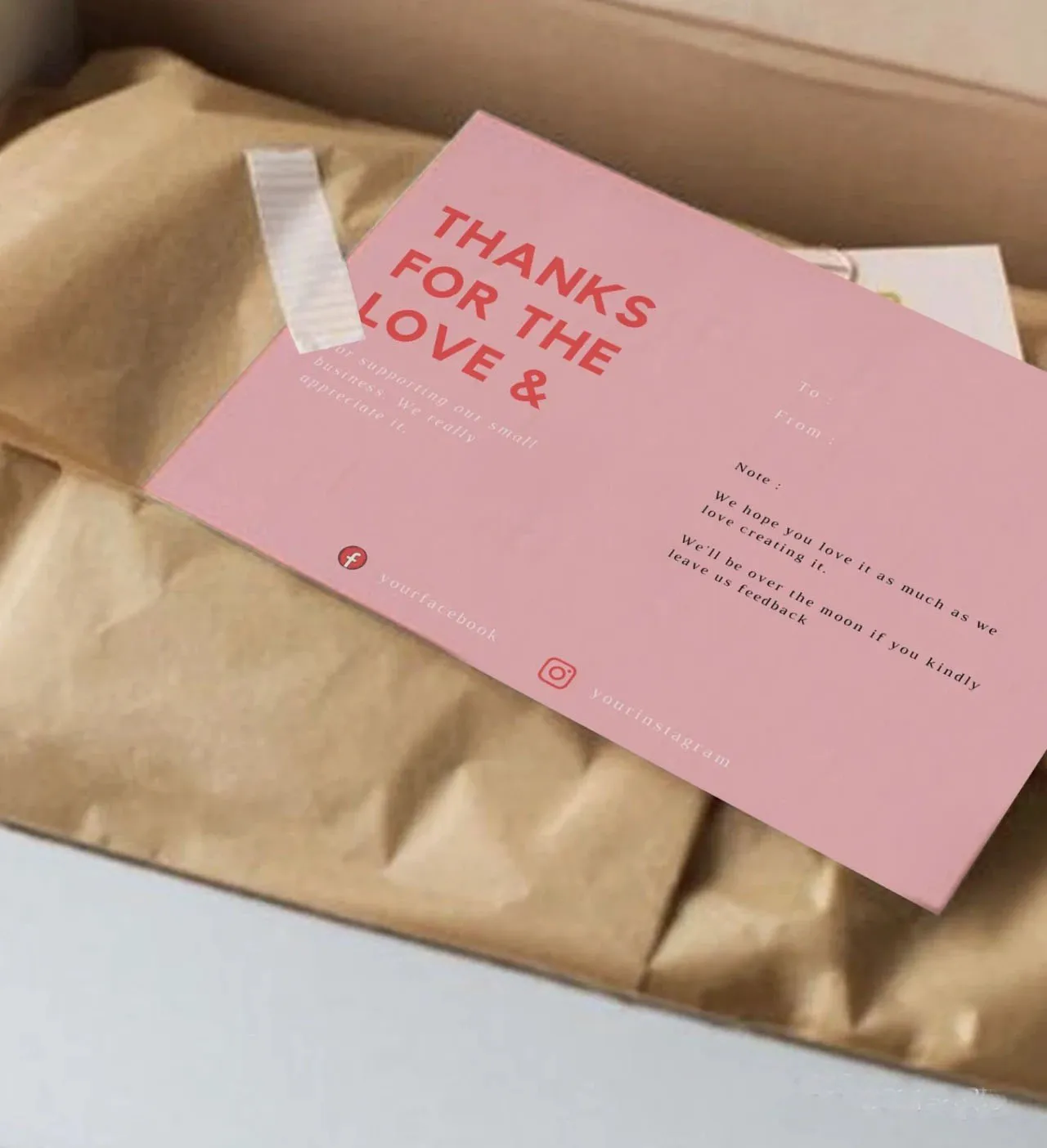 Simple retro luxury fashion service after-sales greeting pink custom paper thank you cards for small business with envelopes