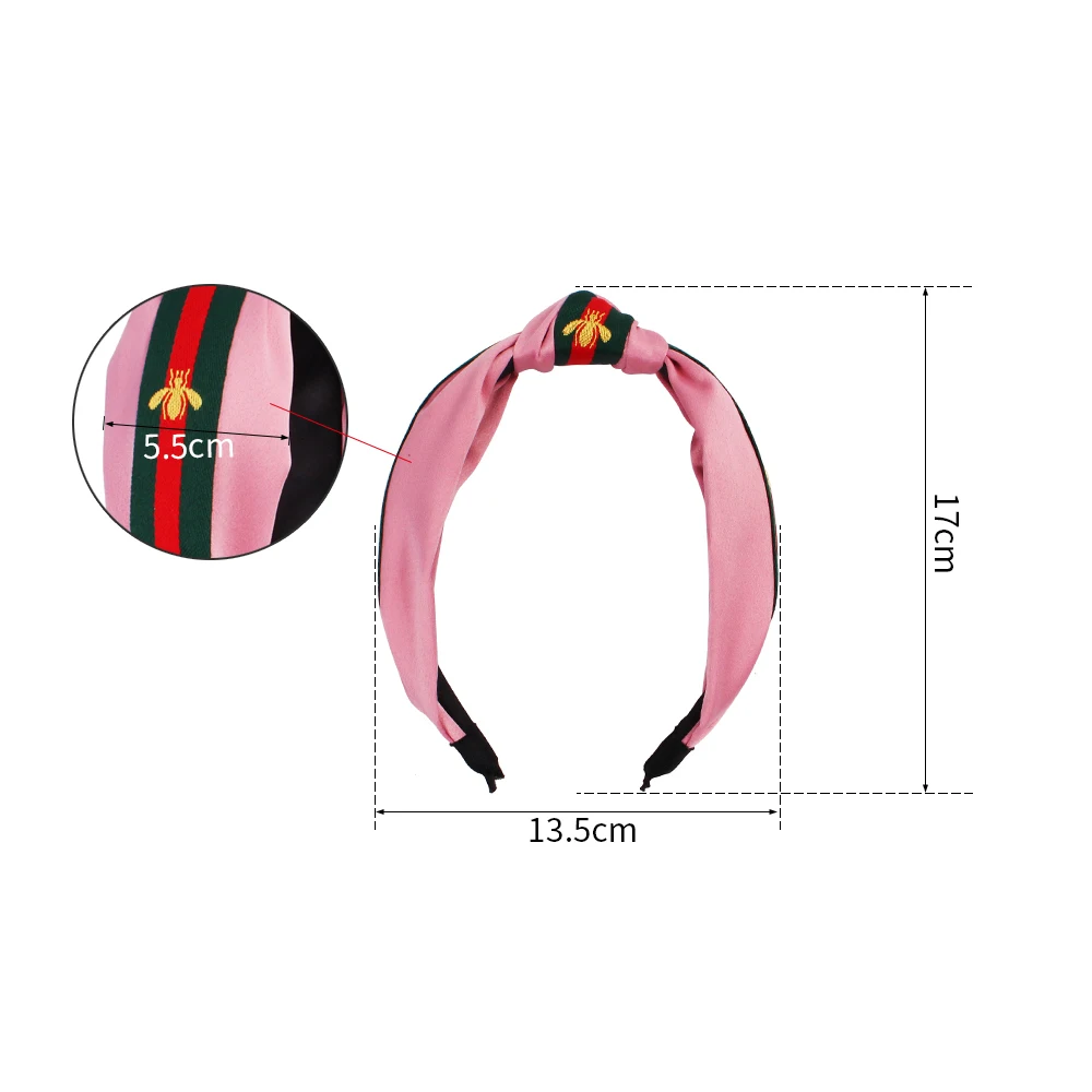 Gold Honeybee Print Knotted Wide Headband Head Wrap Hair Band Head Hoop Striped Ribbon Hair Decoration
