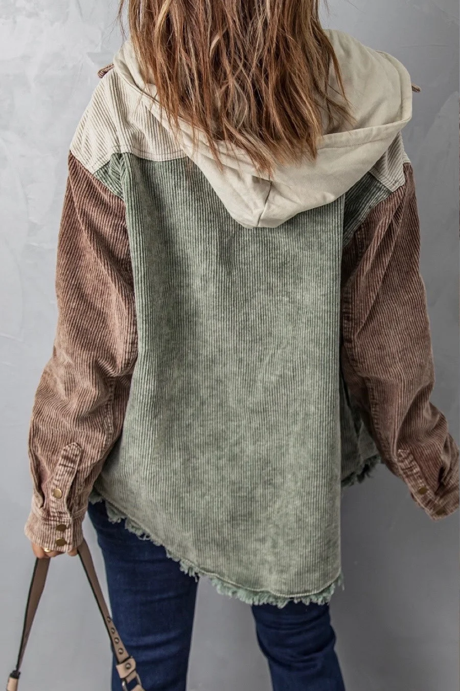 Wholesale Fall Corduroy Color Block Patchwork Open Button Winter Hoodies Jackets Women Pocket Shackets Boutique Clothing