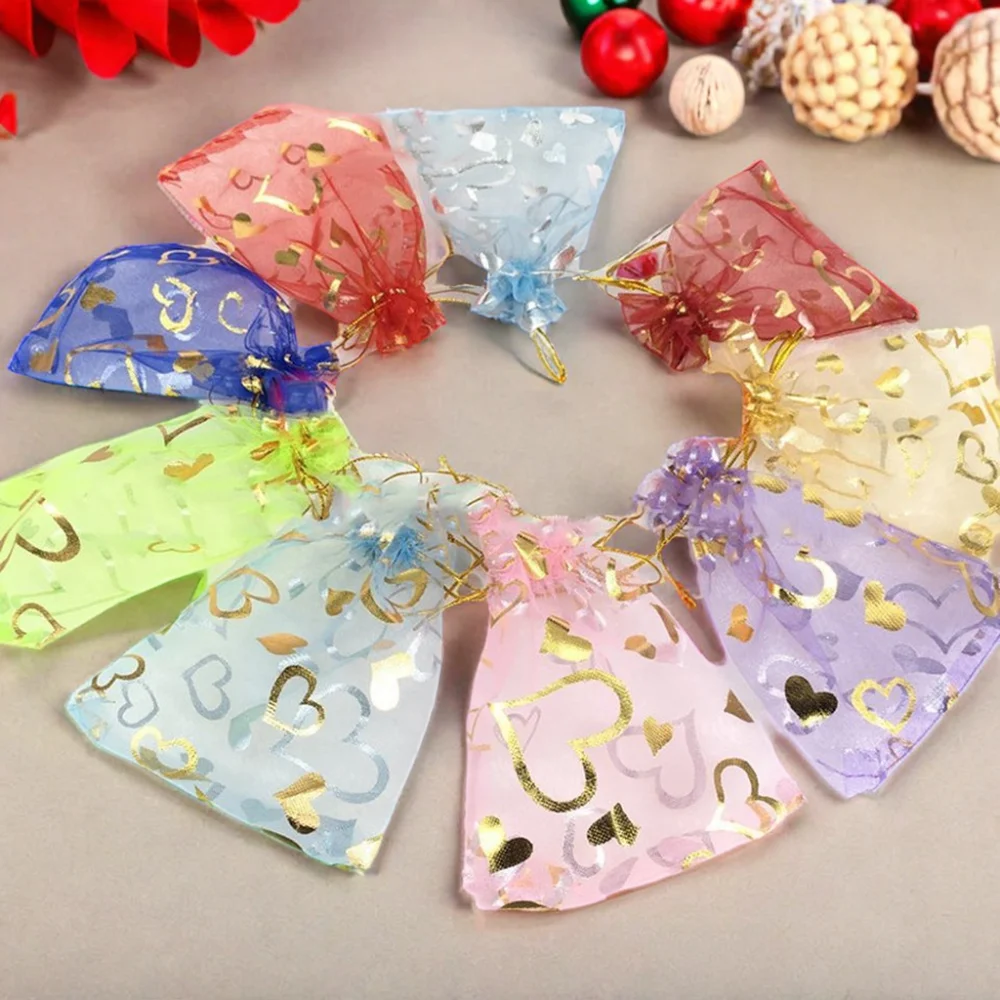 Organza Drawstring Bag 7x9 9x12/10x15/13x18/17x23cm Custom Logo Mesh Valentines Christmas Party Pouch