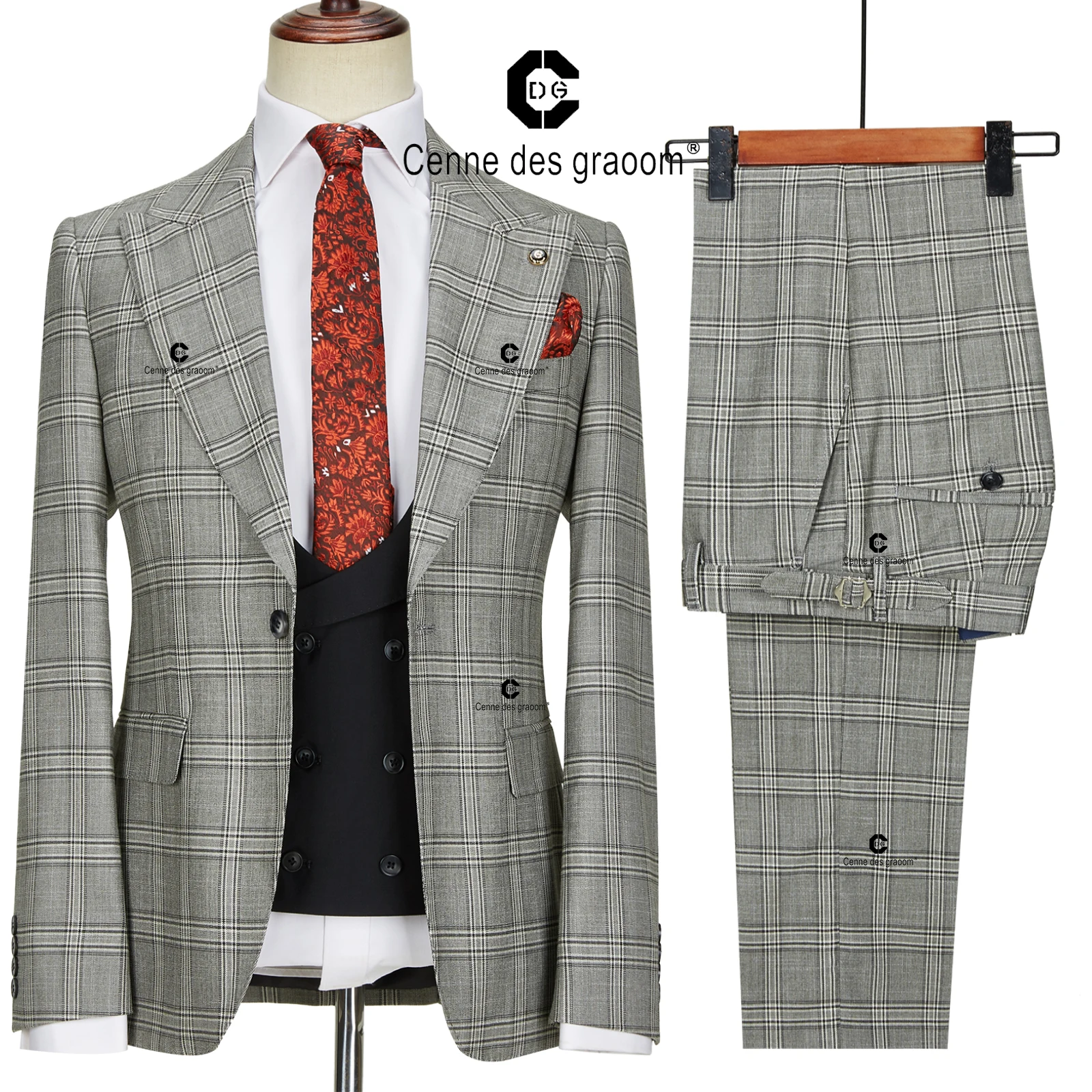 Cenne Des Graoom (Jackets+Vest+Pants) 2022 Men Plaid Business Blazers/Male Slim Fit Pure Cotton Three-Piece Suit/Man Plaid Groom
