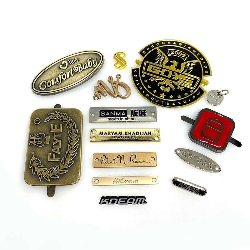 Factory Wholesale Plate Size Labels Garments Sticker Tags Apparel Metallic Printer Logo Round Jeans Sewn Metal Label For Bag