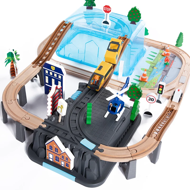 Children Educational Play DIY Train Railway Track Baby Wooden Train Set Toy For wooden train tracks