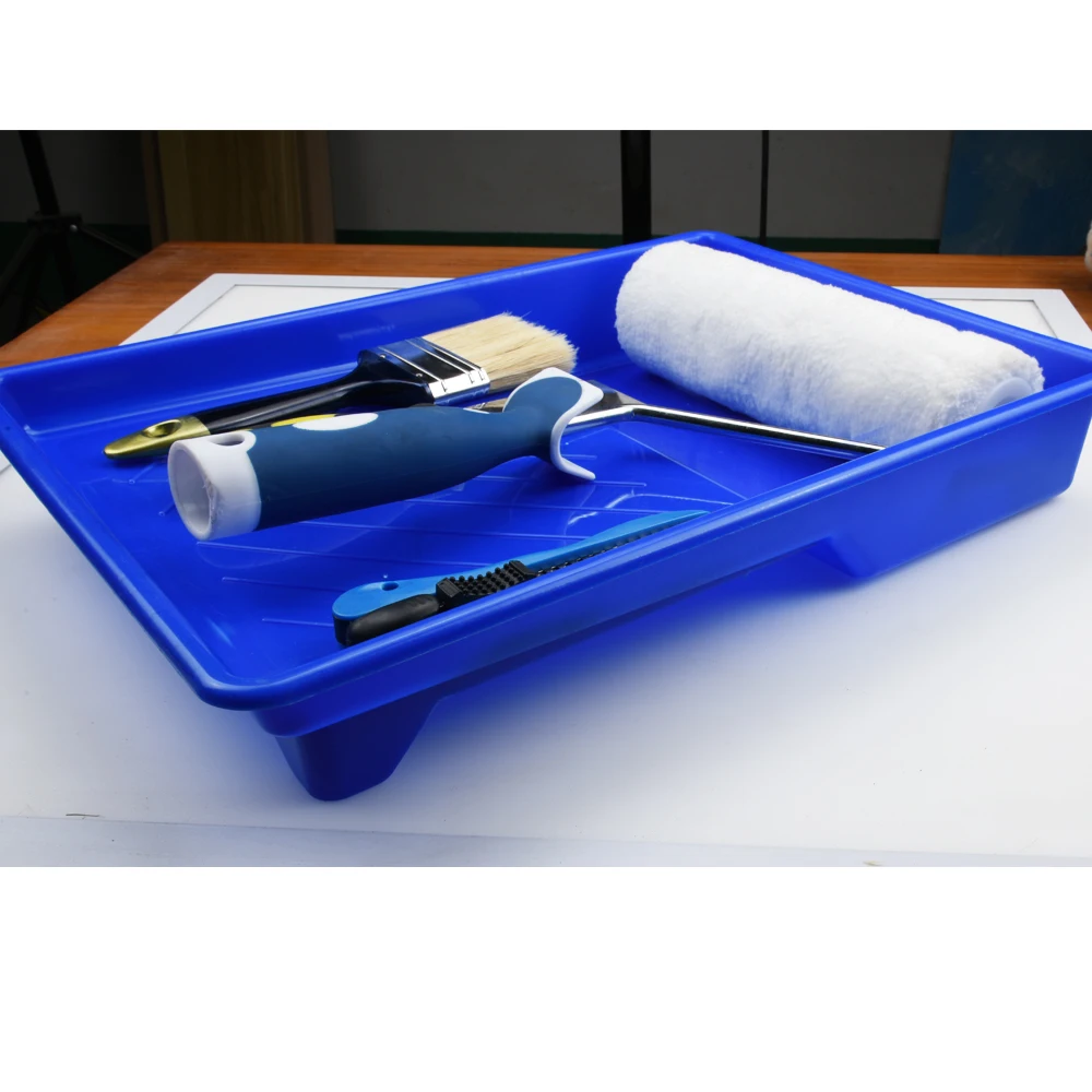 
multifunction 9 inch blue plastic paint roller tray kit with brush 