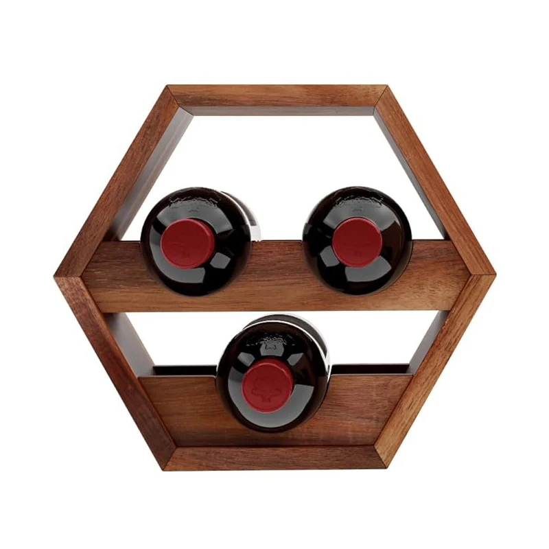 Wholesale Modern Acacia Wood Wall Mounted 3 Bottle Wine Display Holder Wine Rack for Kitchen Bar Decor