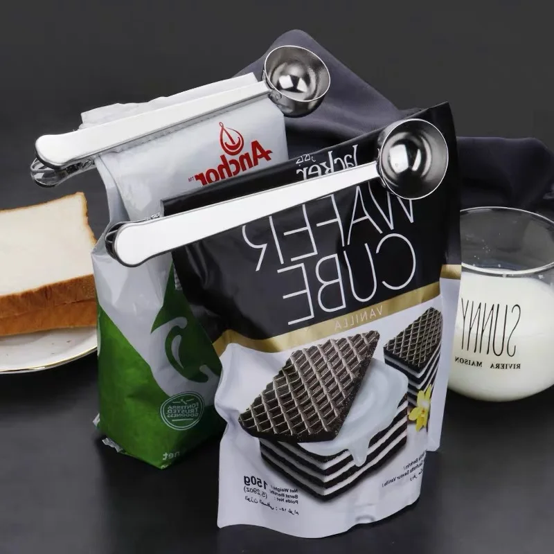 
Multifunctional Metal Coffee Spoon With Bag Clip 15ml measuring scoop Stainless Steel measuring spoon seasoning spoon 