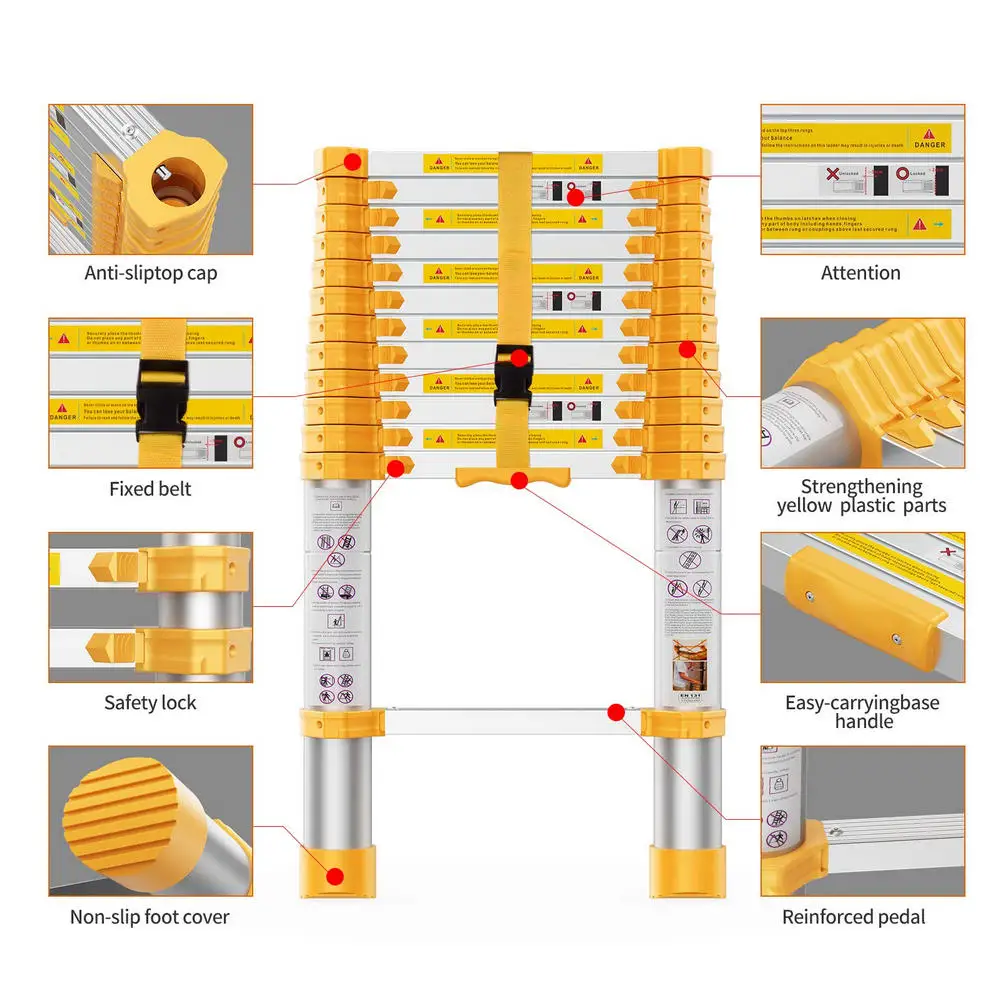 3.8m Retractable Single Telescopic Ladder one side step single aluminium alloy telesteps telescopic ladder