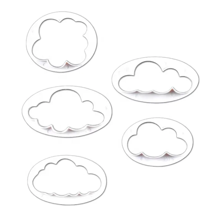 5Pcs Cloud Shape Plastic Cookie Cutter Fondant Embosser Cake Decorating Tools