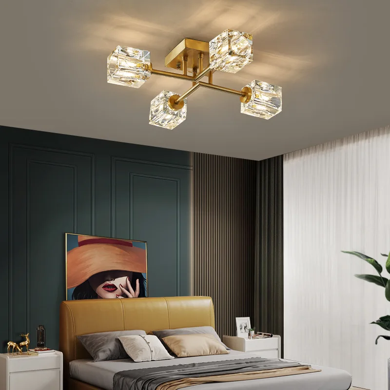 BOKUN Nordic LED Lighting Luxury K9 Crystal Ceiling Lamp Modern Minimalist Style Bedroom Dining Room Copper Chandelier Lamp
