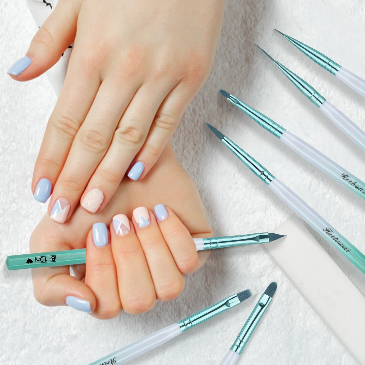 Wholesale high quality new green-white gradient nail art brushes set nylon hair nail brush for acrylic