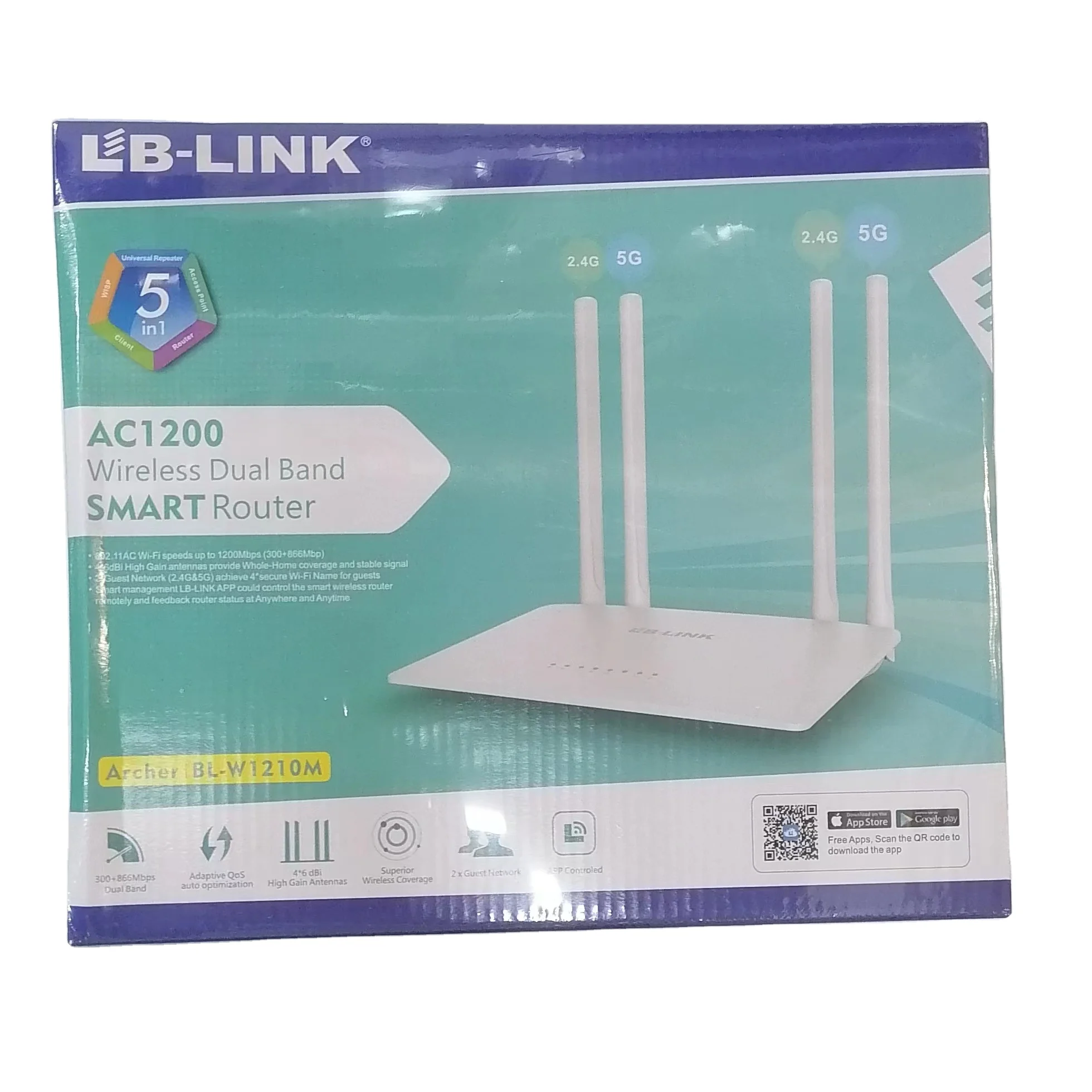 Home dormitory wall dual-band router 2.4G+5G 4*6dbi 11AC 1200Mbps high power wireless WIFI router