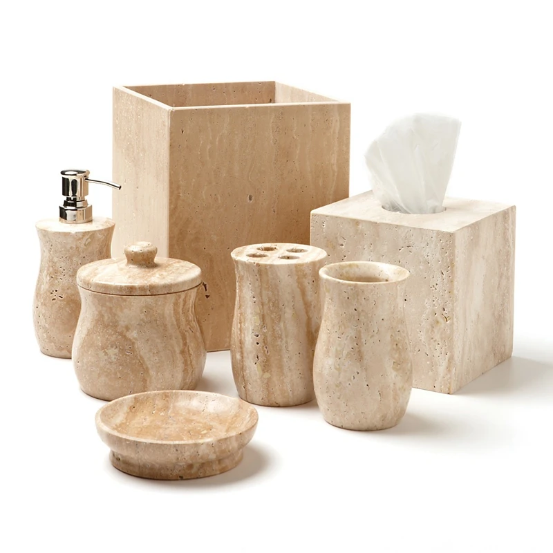 Marble Bathroom Accessories Set With Tray