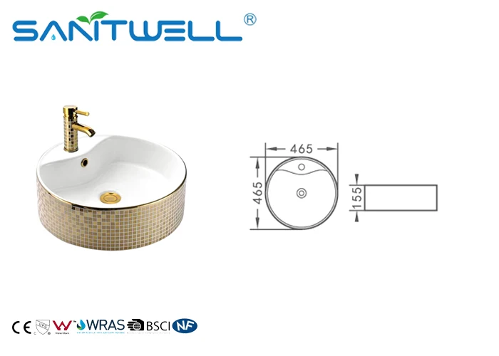 Wholesale Vessel Gold Sink Slim Edge Bathroom Sink Ceramic Round Table Top Basin