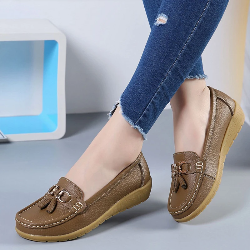 Women Flats Ballet Shoes Leather Breathable Boat Shape Ballerina Ladies Casual Dropshipping china to usa canada uk france