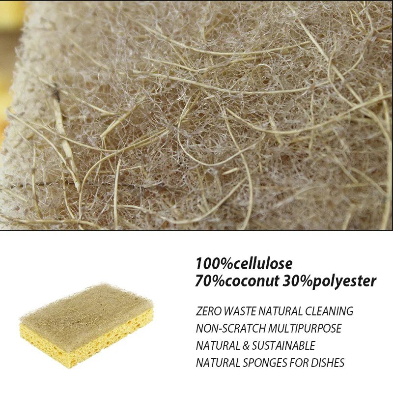 Biodegradable Natural Kitchen Sponge  Compostable Cellulose and Coconut Walnut Scrubber Sponge Eco Friendly Sponges for Dishes