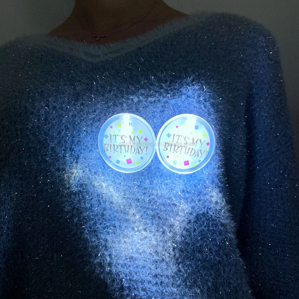 Factory supplier PS customized logo LED blank badge round shape LED blinking button pin colorful LED pin badge