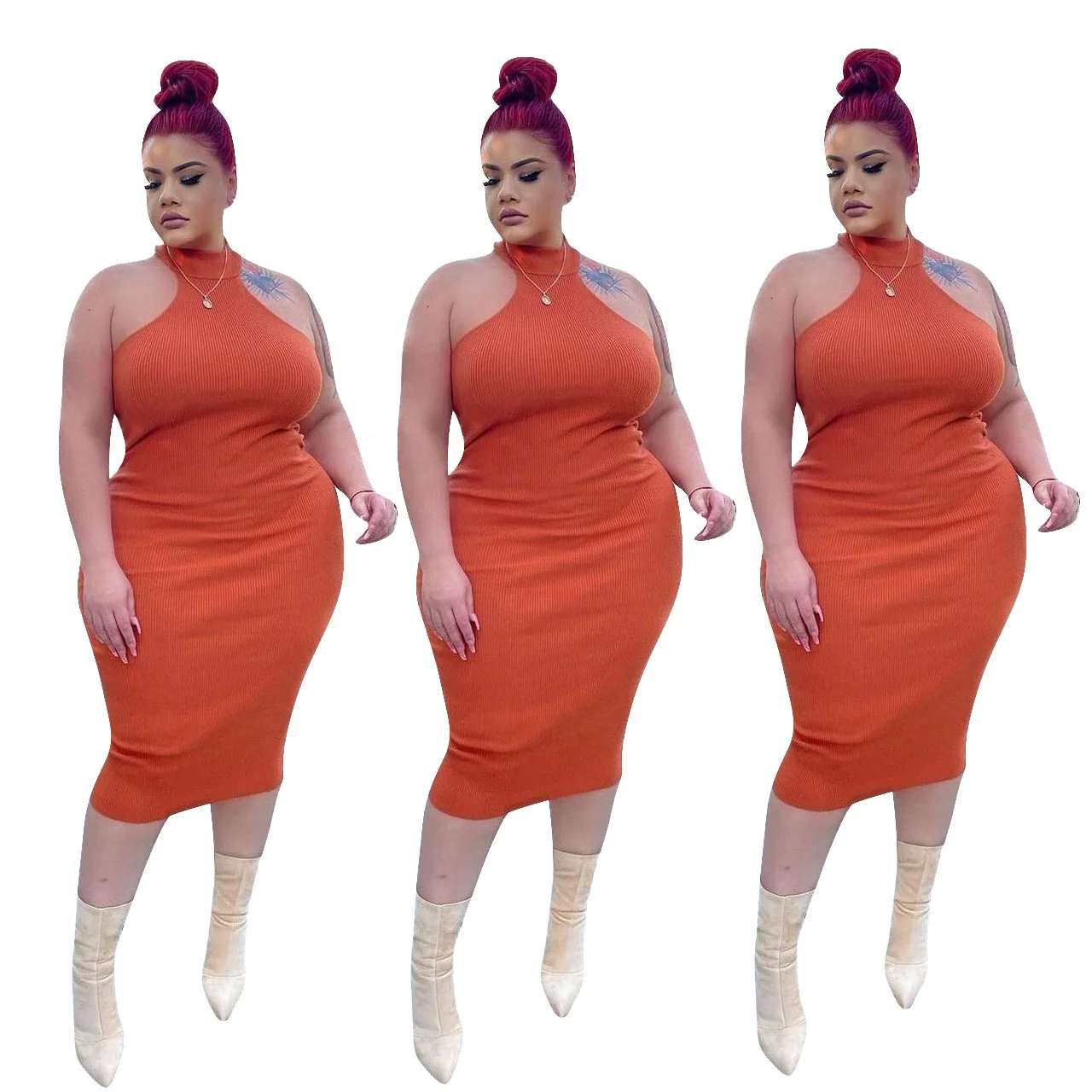 
wholesale summer 2021 plus size clothes sleeveless sexy bodycon party dress 