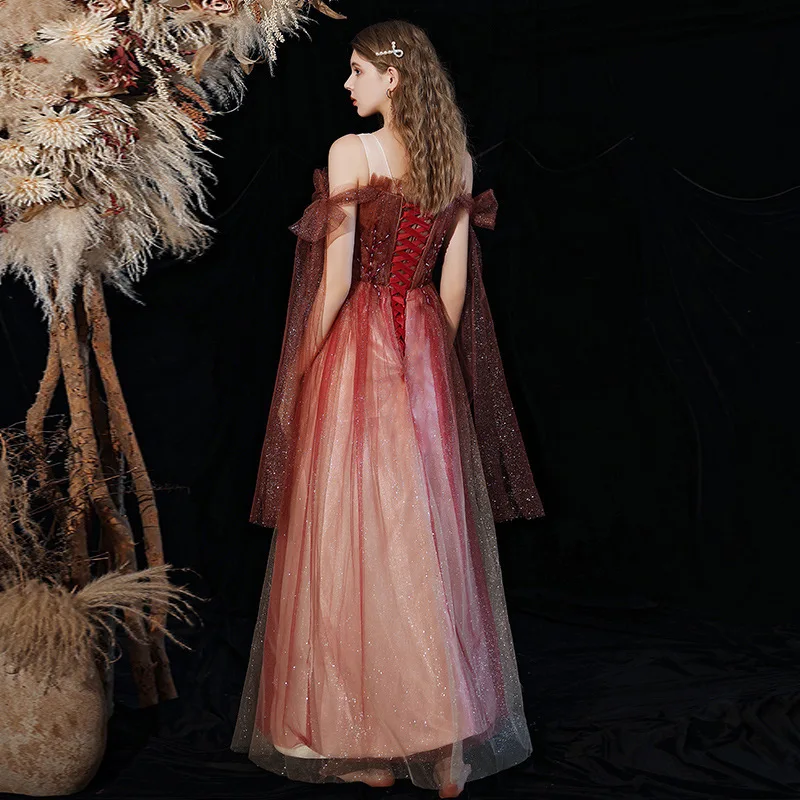 New Crystal Beaded Banquet Mesh Sequins Bow Pleated Bride Wedding Prom Gown Evening Dresses