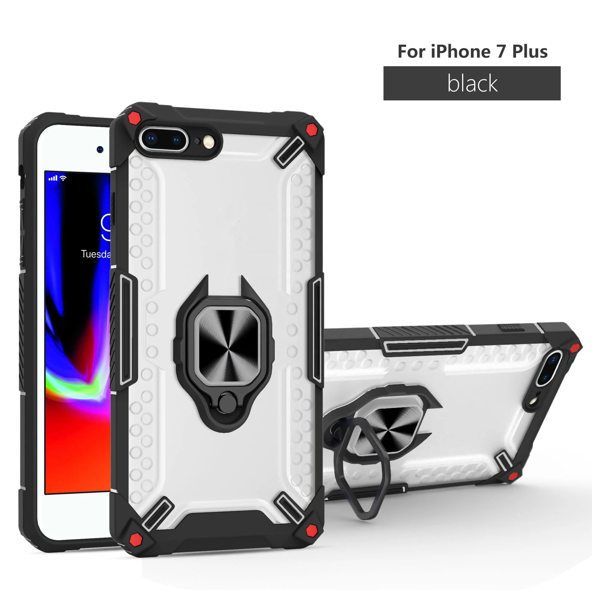 Simple fashion collision color semi-permeable case iPone serie armored magnetic bracket telephone cover ring bumper shock-proof